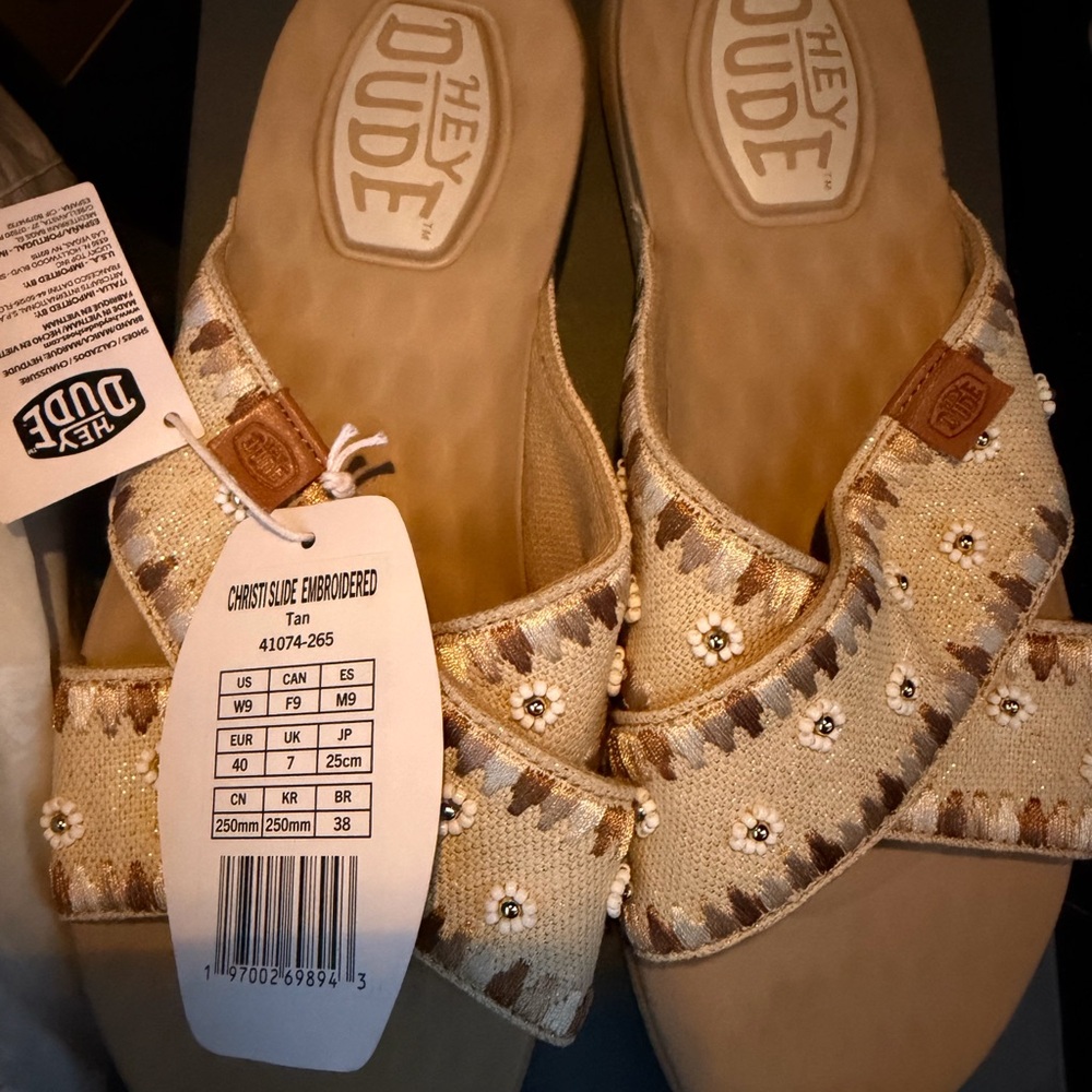 Hey Dude Beige Embellished Crossband Slide Sandals - Picture 5 of 5